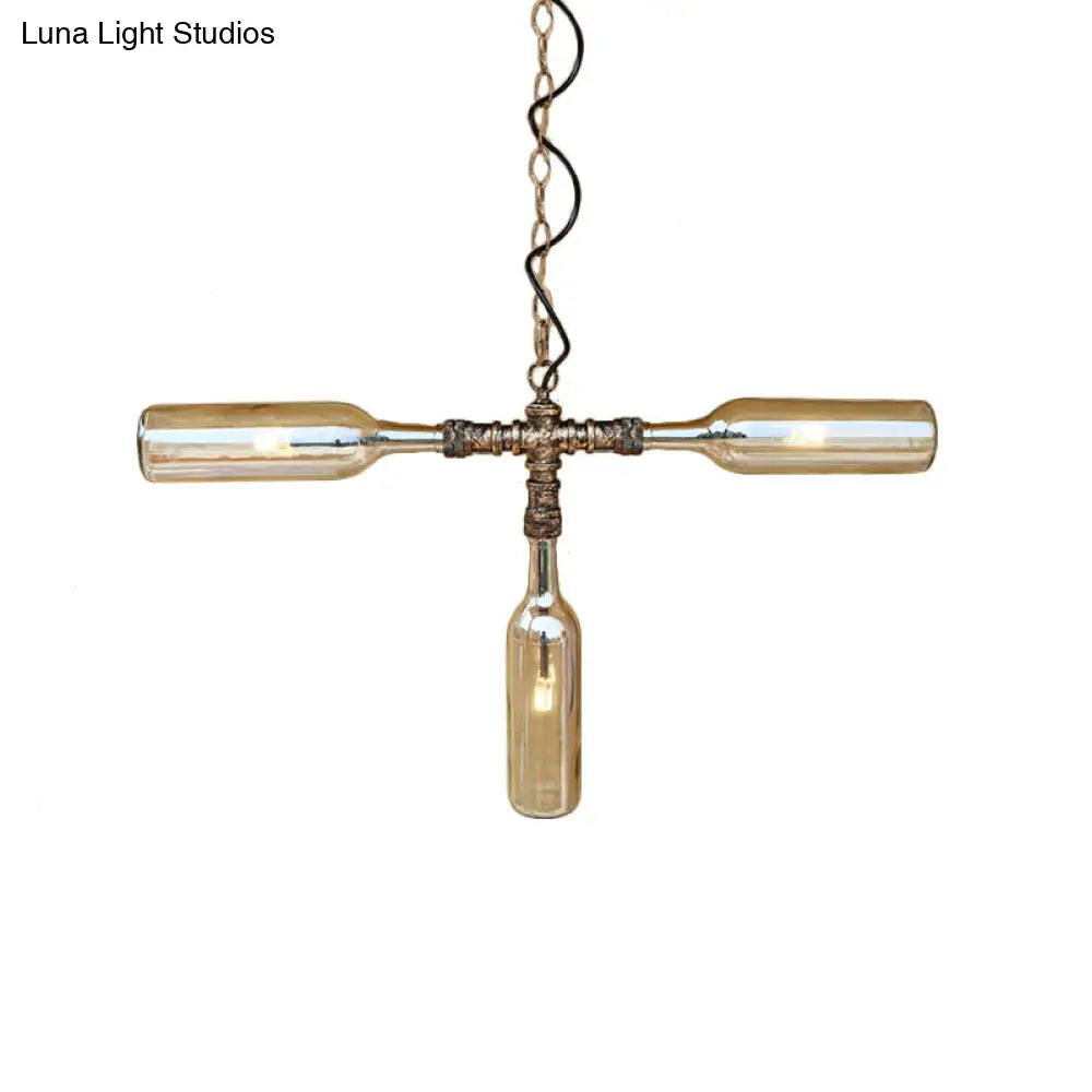 DecorBites™ Farmhouse Style Smoke Gray/Blue Bottle Ceiling Lighting - Glass Hanging Lamp (3/4/5 Lights) in Aged Silver/Black