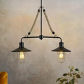 DecorBites™ Farmhouse Wire Cage Pendant Light: 2 Bulbs, Island Lamp with Rope and Flared Shade, Metallic Finish in Black