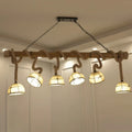 DecorBites™ Farmhouse Wood Bowl Shade Pendant Lighting with 6 Fabric Island Lights for Restaurants