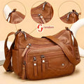 Fashion Multi Zipper Crossbody Bag, Soft Vegan Leather Shoulder Bag, Women's Multi Pockets Handbag Purse