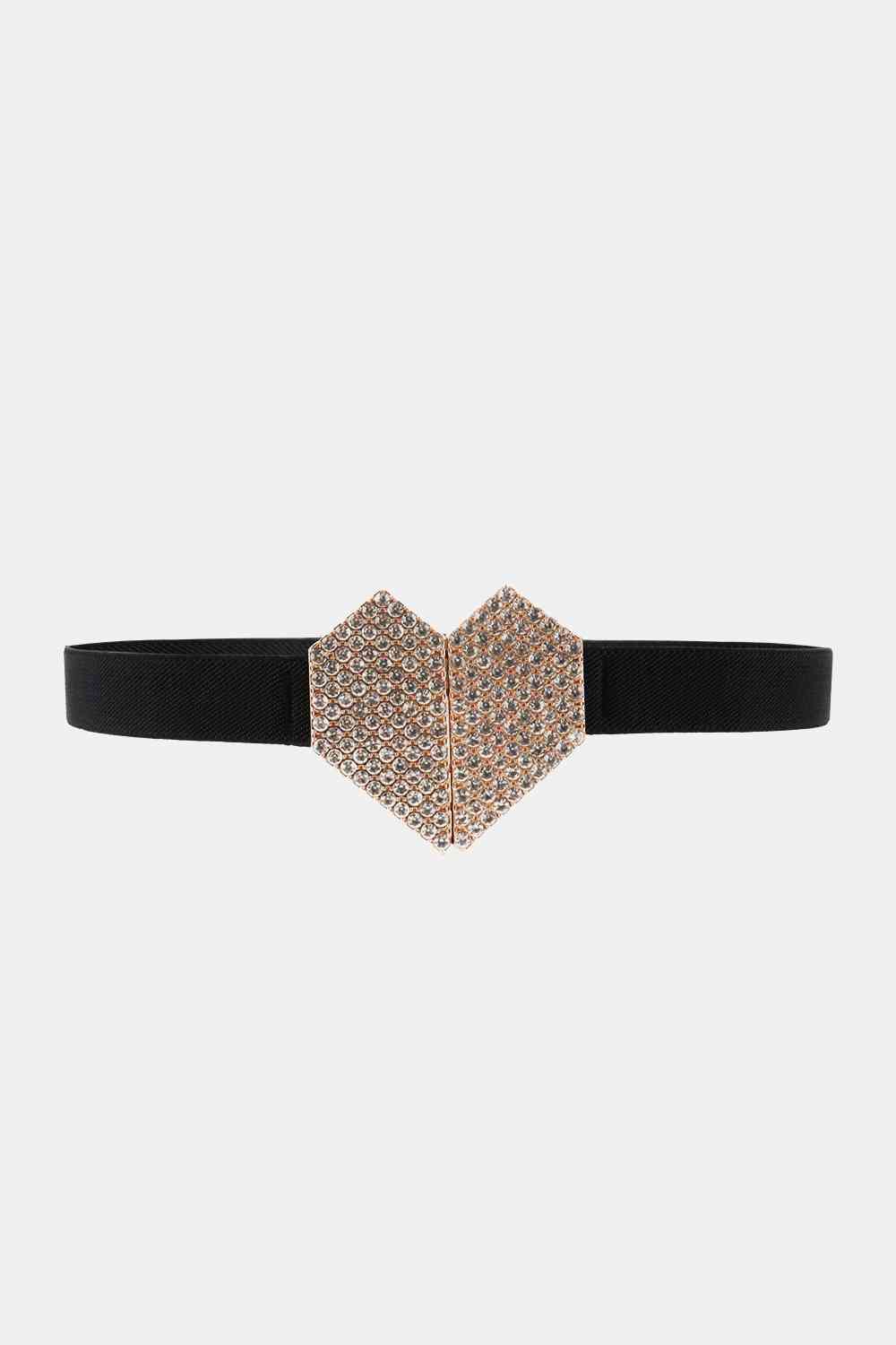 GlamStyle Rhinestone Heart Buckle Elastic Belt – Stunning Sparkle and Comfort See size chart under “more details”