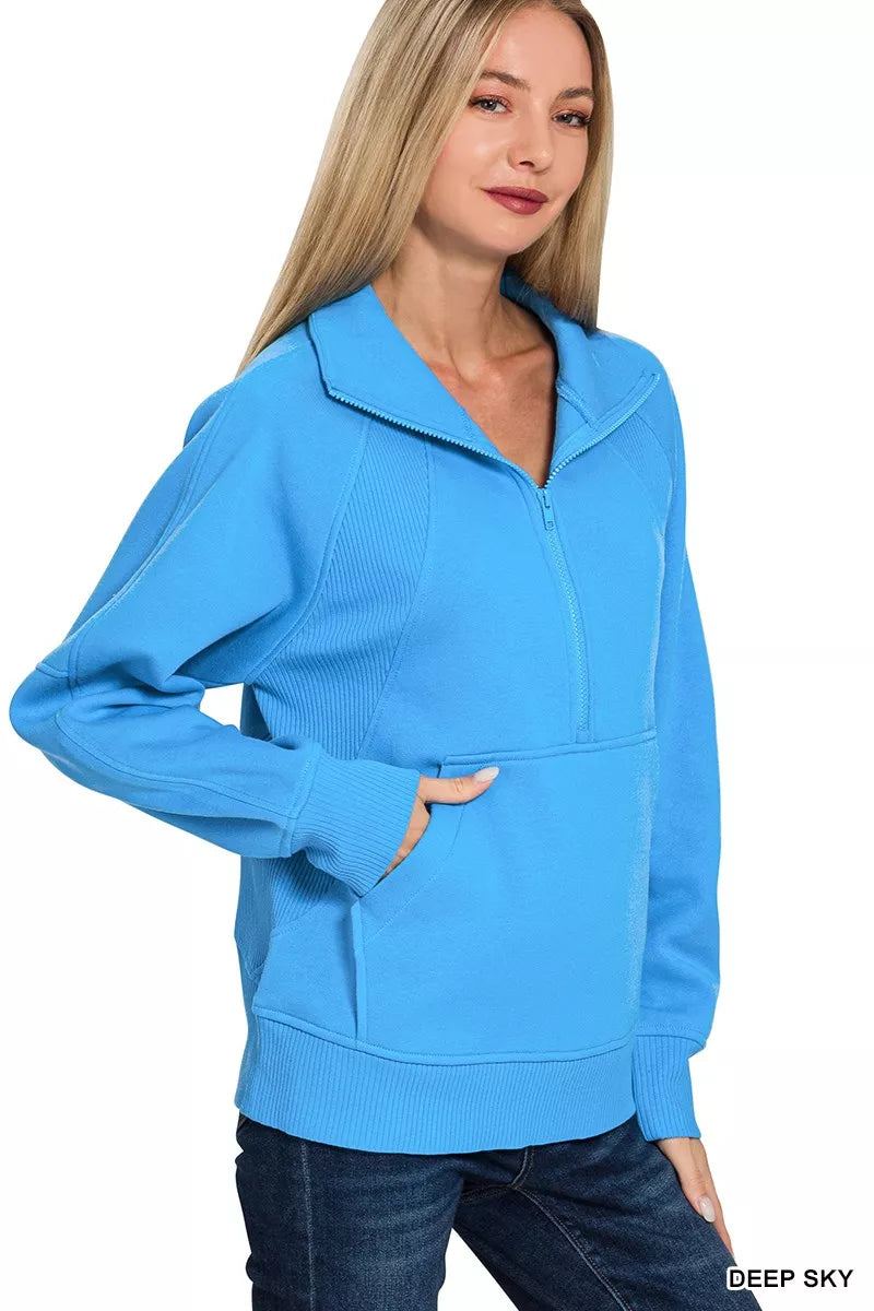 Half Zip Fleece Sweatshirt with kangaroo Pocket