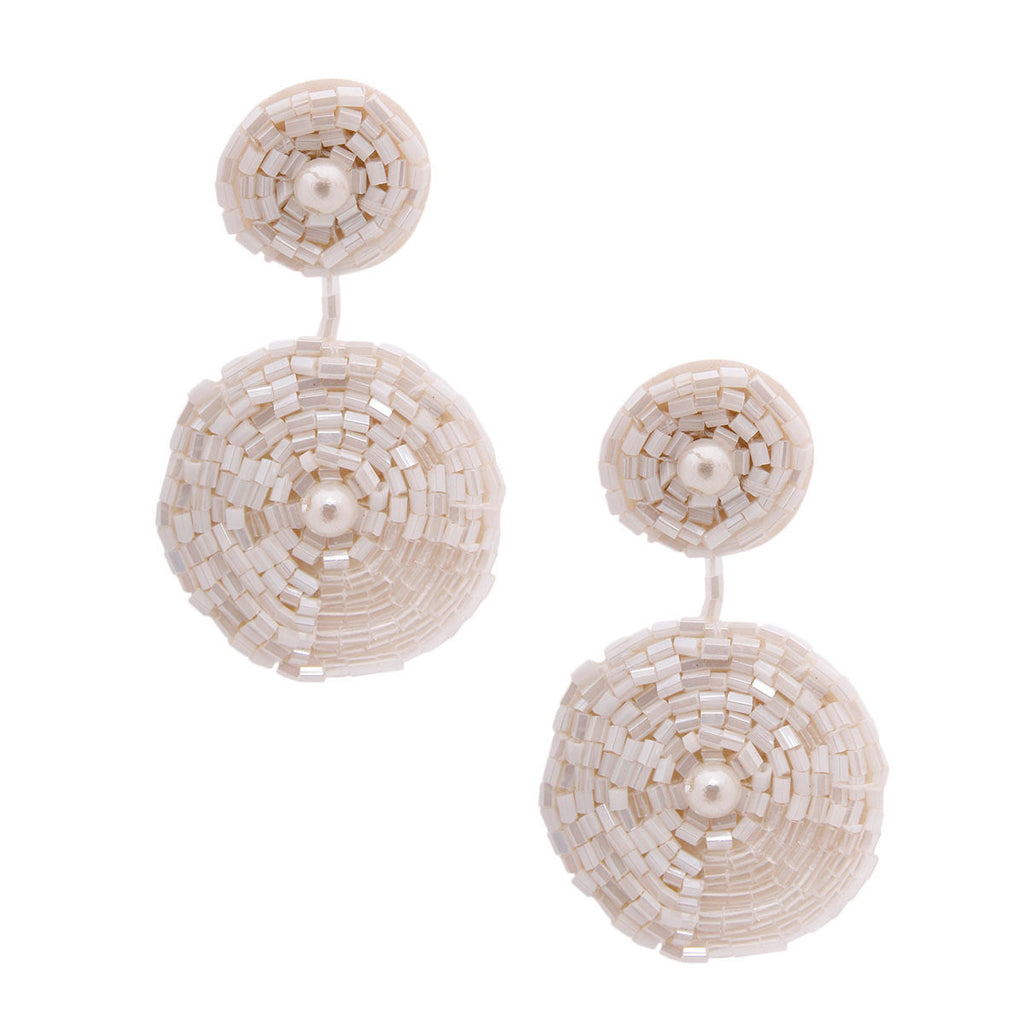 Embroidered Bead Earrings Cream Stylish Statement Jewelry