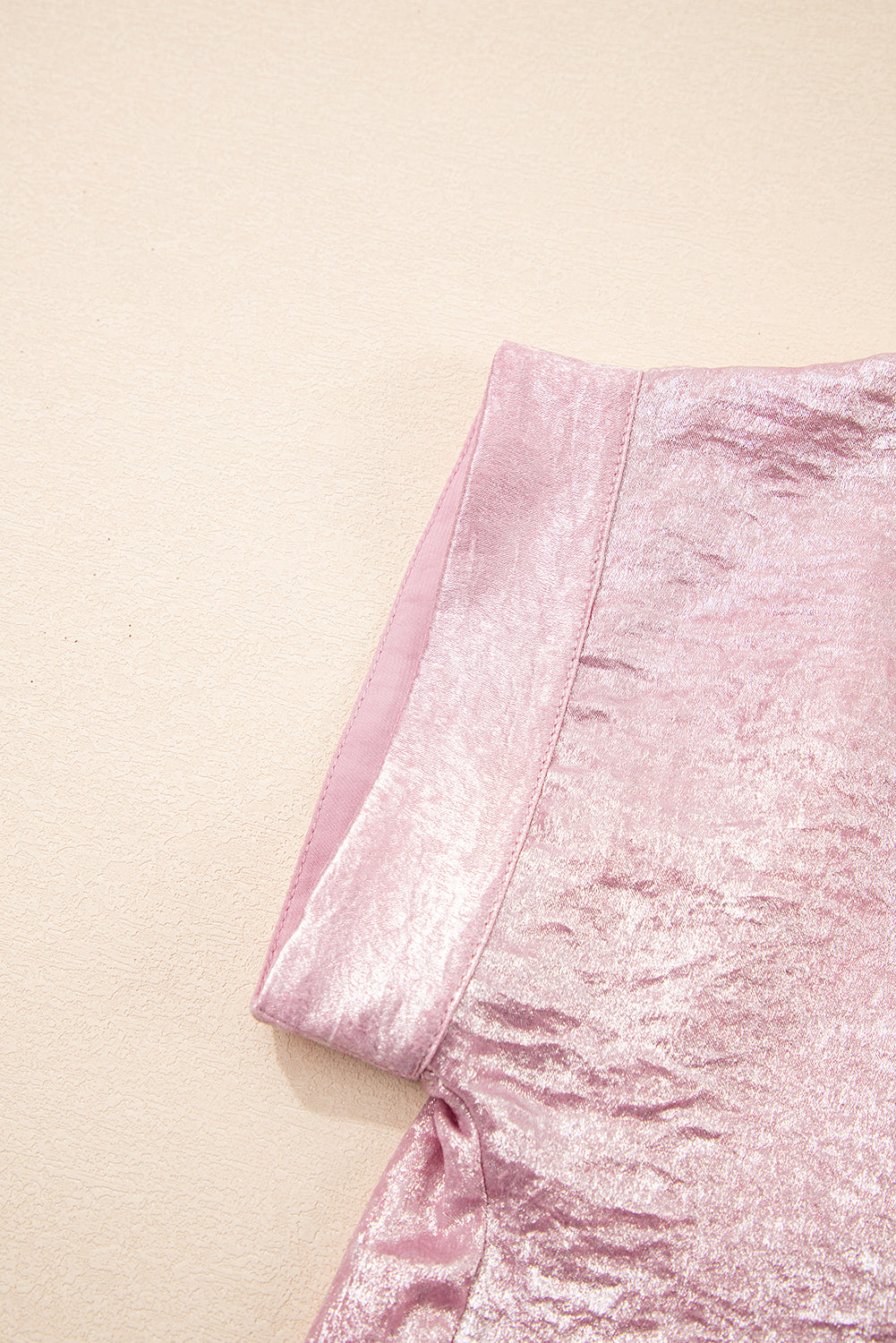 Pink Metallic Sheen Short Sleeve Buttoned Front Casual Shirt
