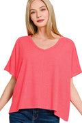 Ribbed V-Neck Short-Sleeve Knit Top