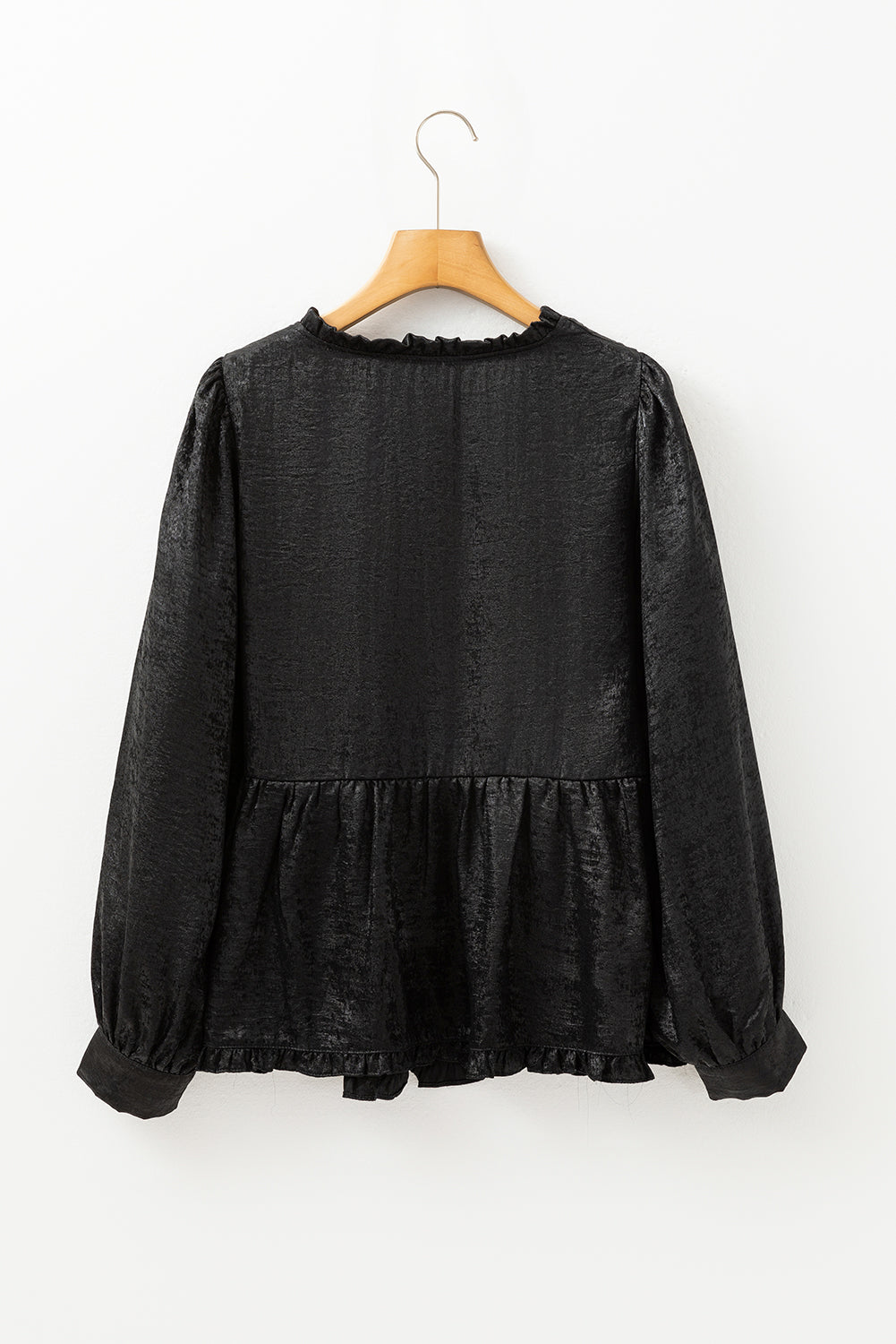 Gold Metallic Velvet Frill V Neck Puff Sleeve Babydoll Blouse