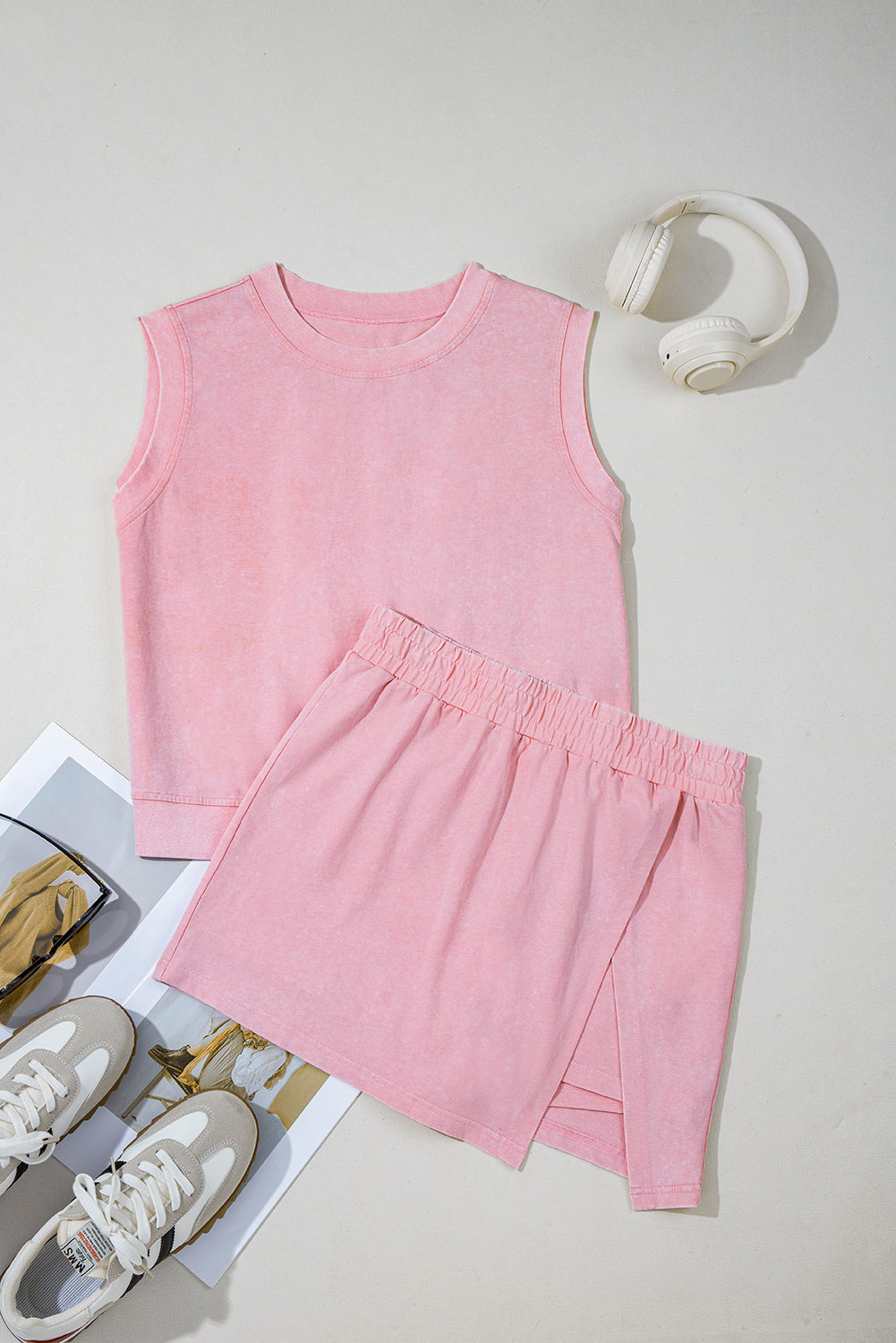 Myosotis Mineral Wash Sleeveless Top and Split Skort Set