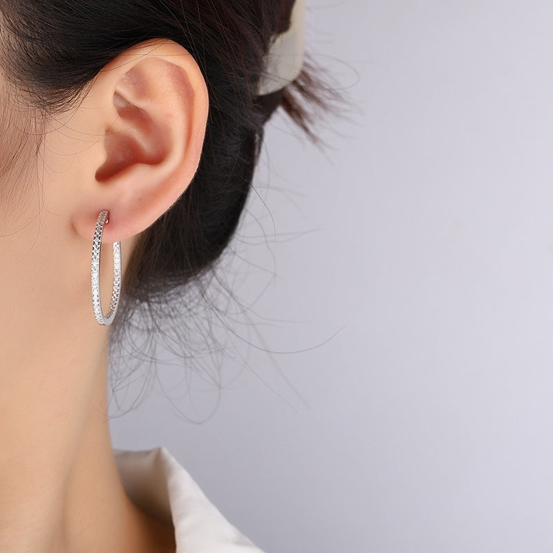 New Women's Circle Large Earrings S925 Sterling Silver