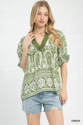 Two Tone Boarder Print Top