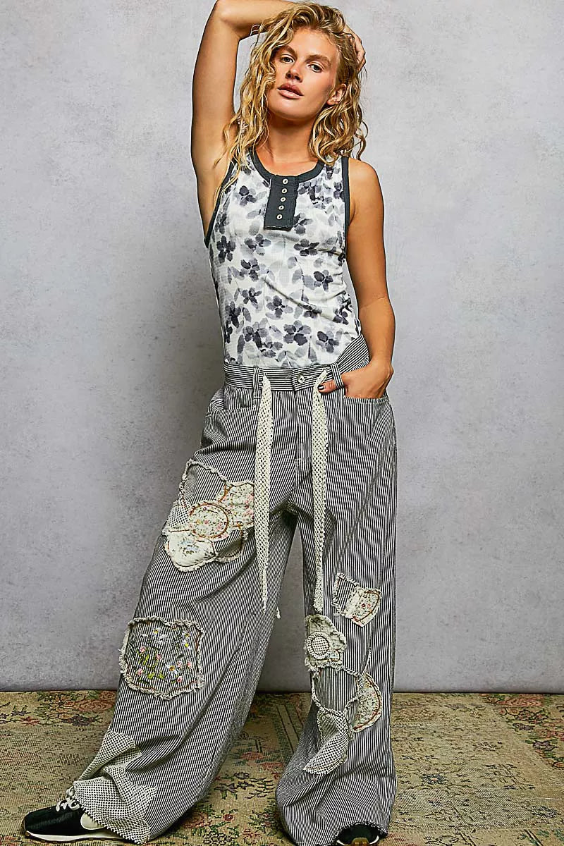 Floral Round Neck Cropped Ribbed Tank