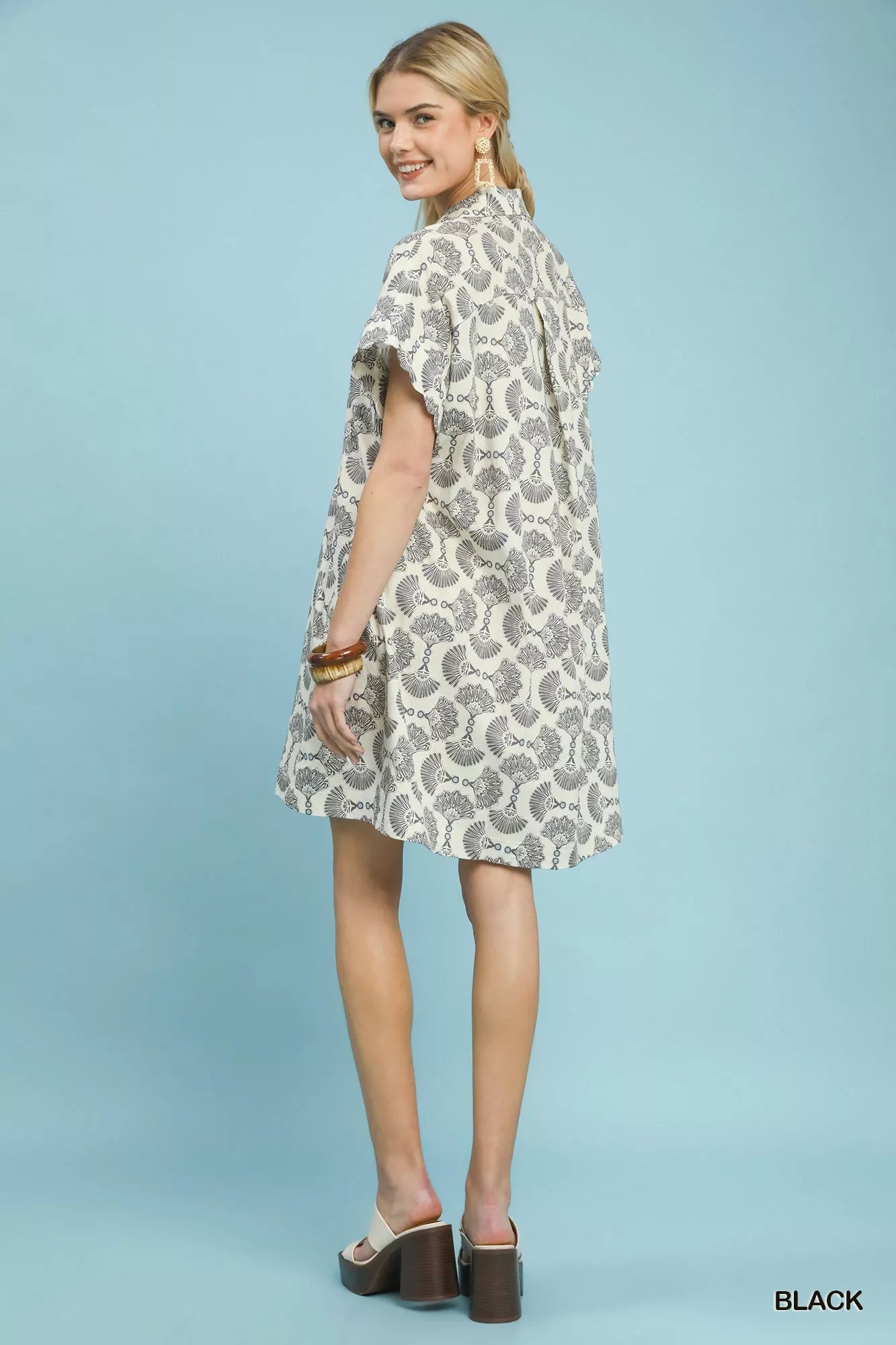 Printed Button Front Shirt Dress