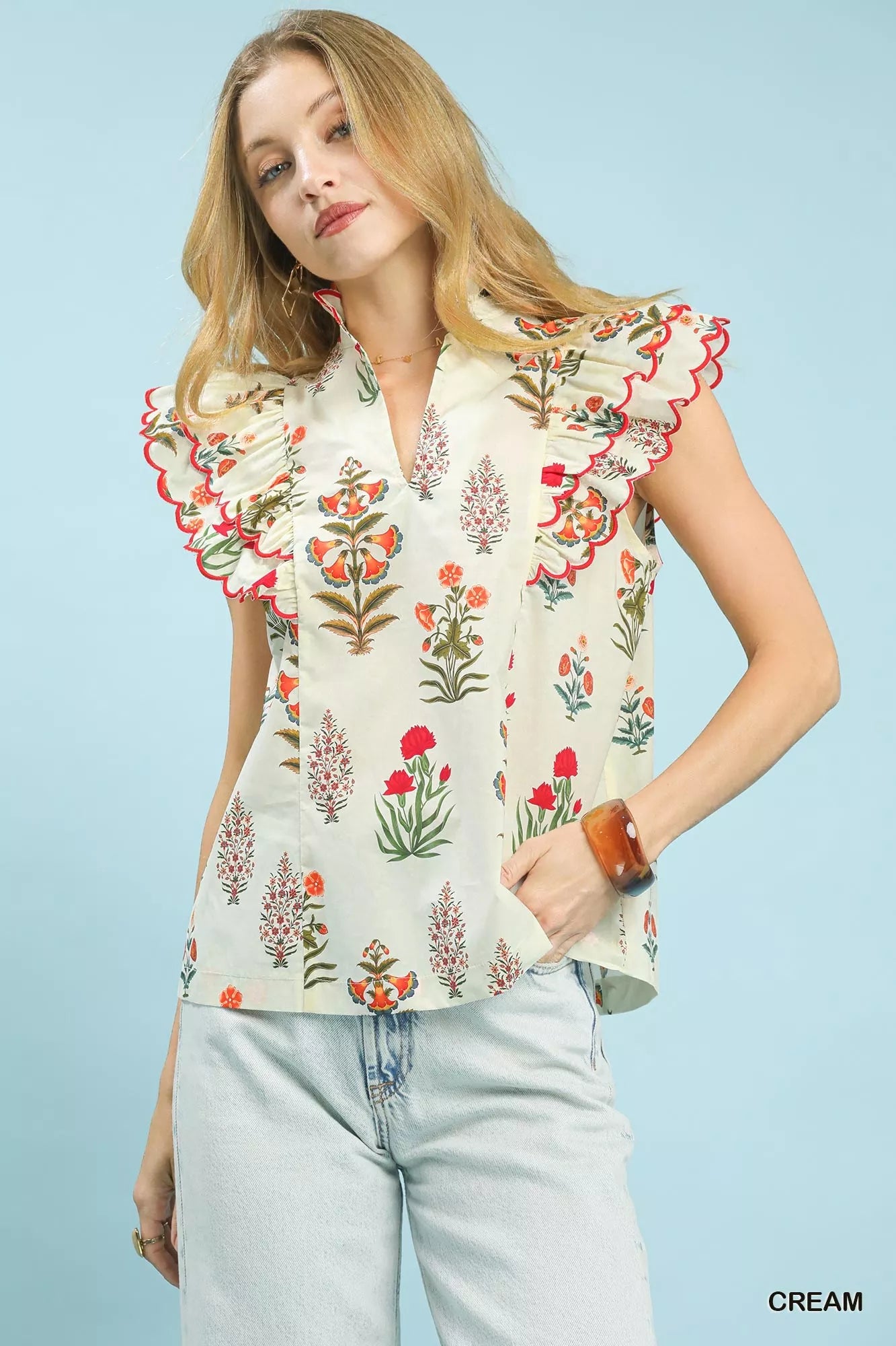 Block Floral Print Top