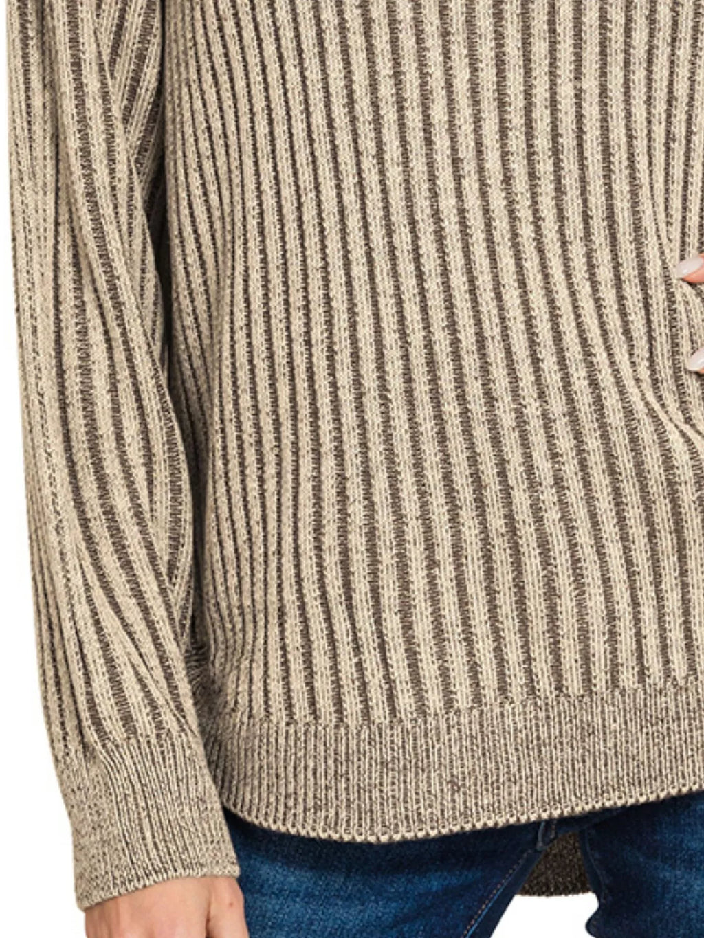 Curved Hem Two-Tone Ribbed Sweater