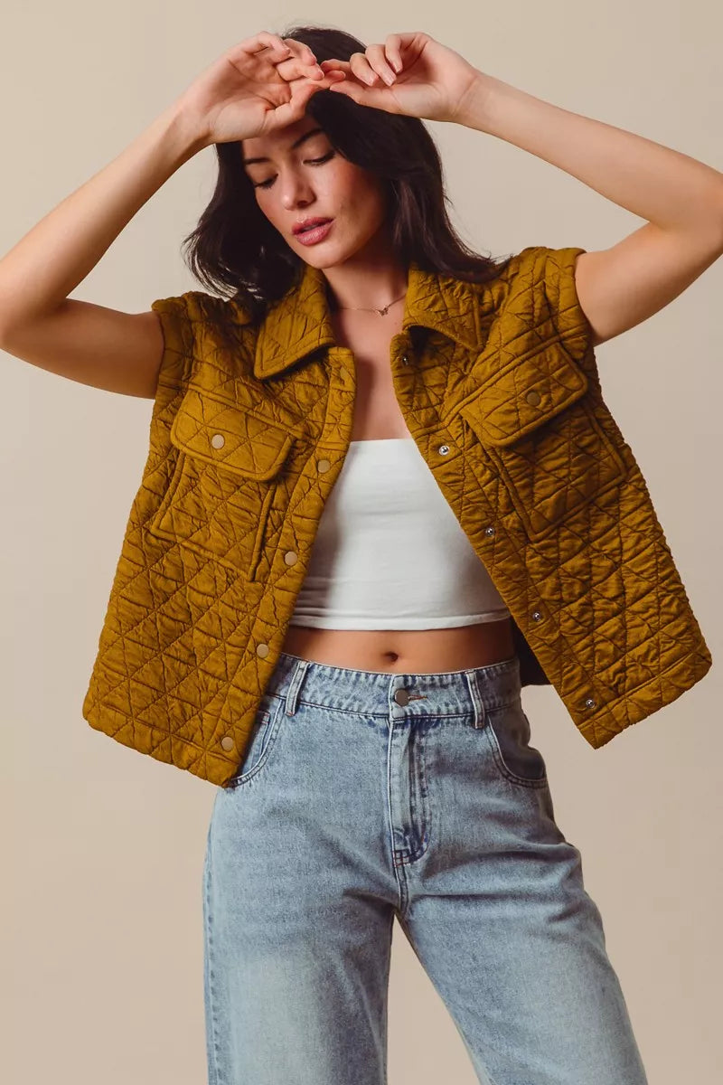 Triangle Quilting Stitch Button Up Knit Vest