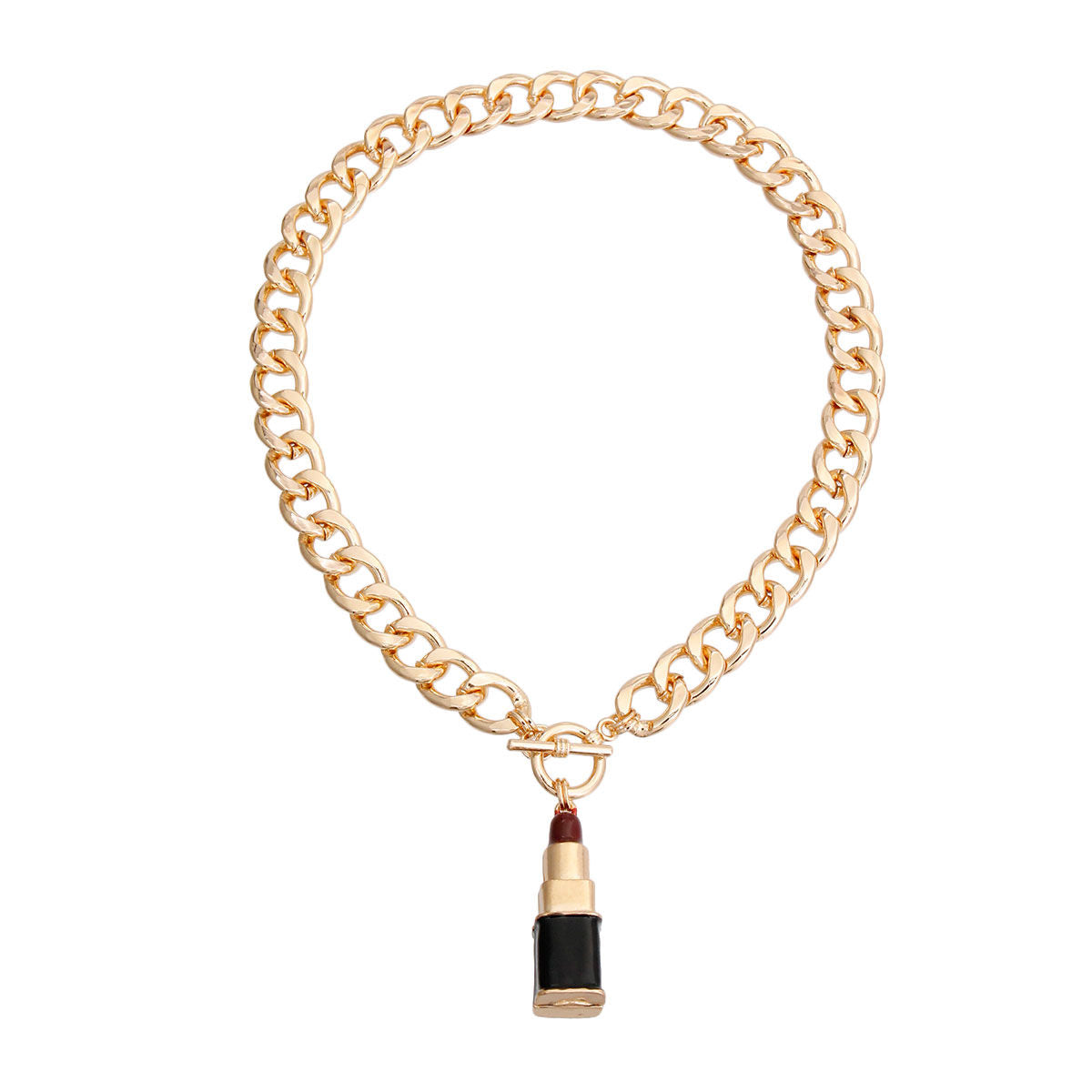 Lipstick Charm Necklace Burgundy Stylish Statement Jewelry