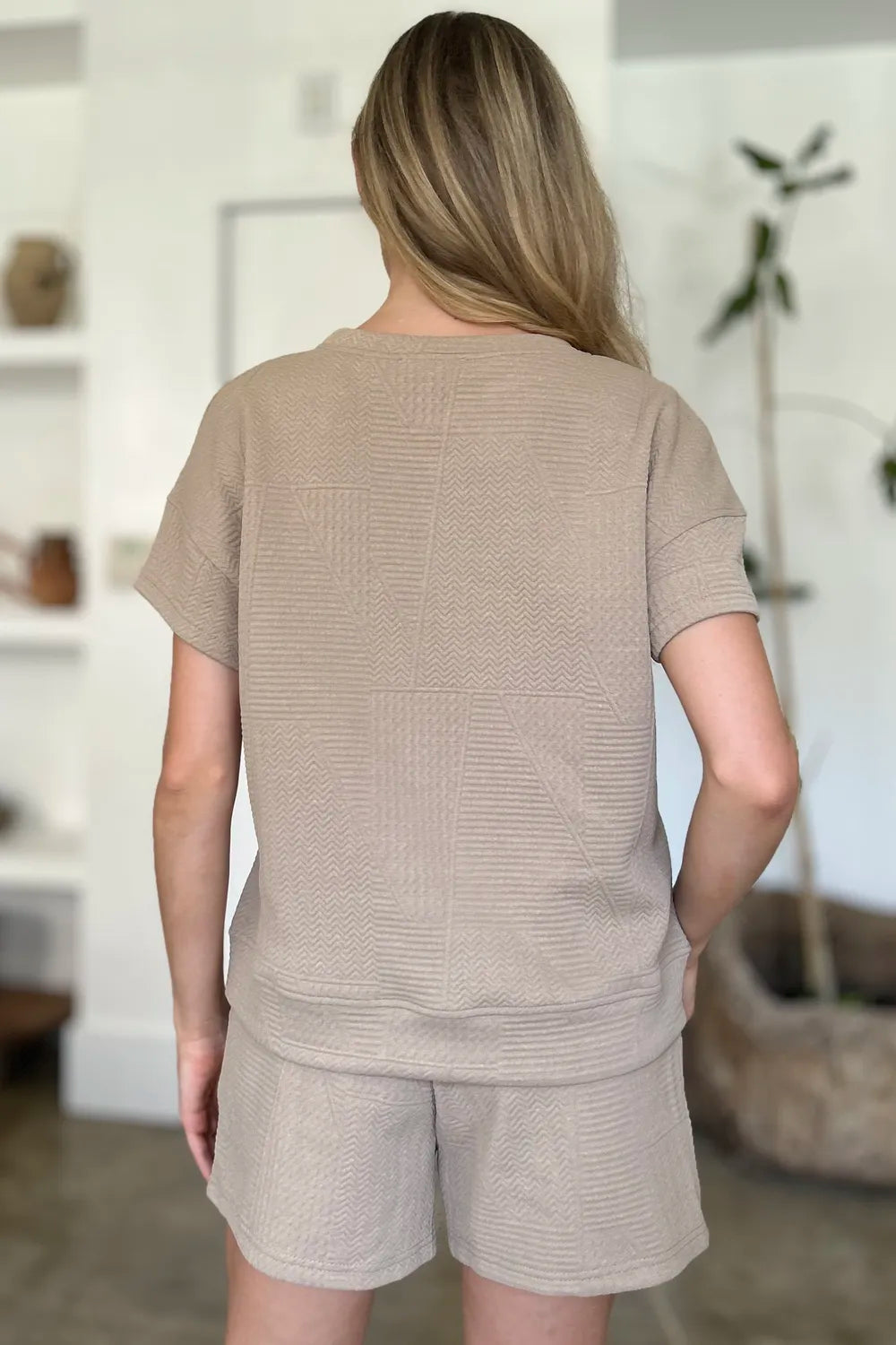 I am a Fashion Junky Full Size Texture Short Sleeve Top and Shorts Set