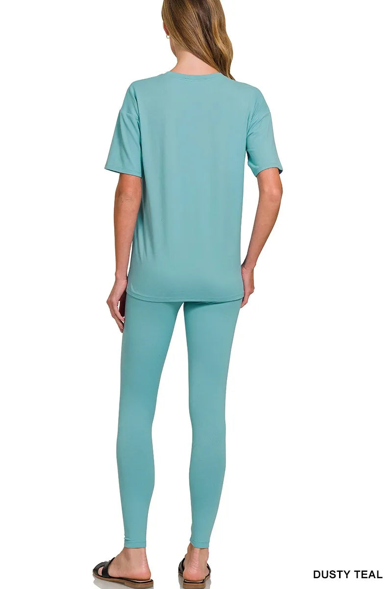 Brushed Dty Microfiber Short Sleeve Top and Pants Loungewear Set