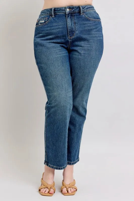 Full Size High Waisted Rigid Magic Non-destroy Straight Leg Jeans Plus Size
