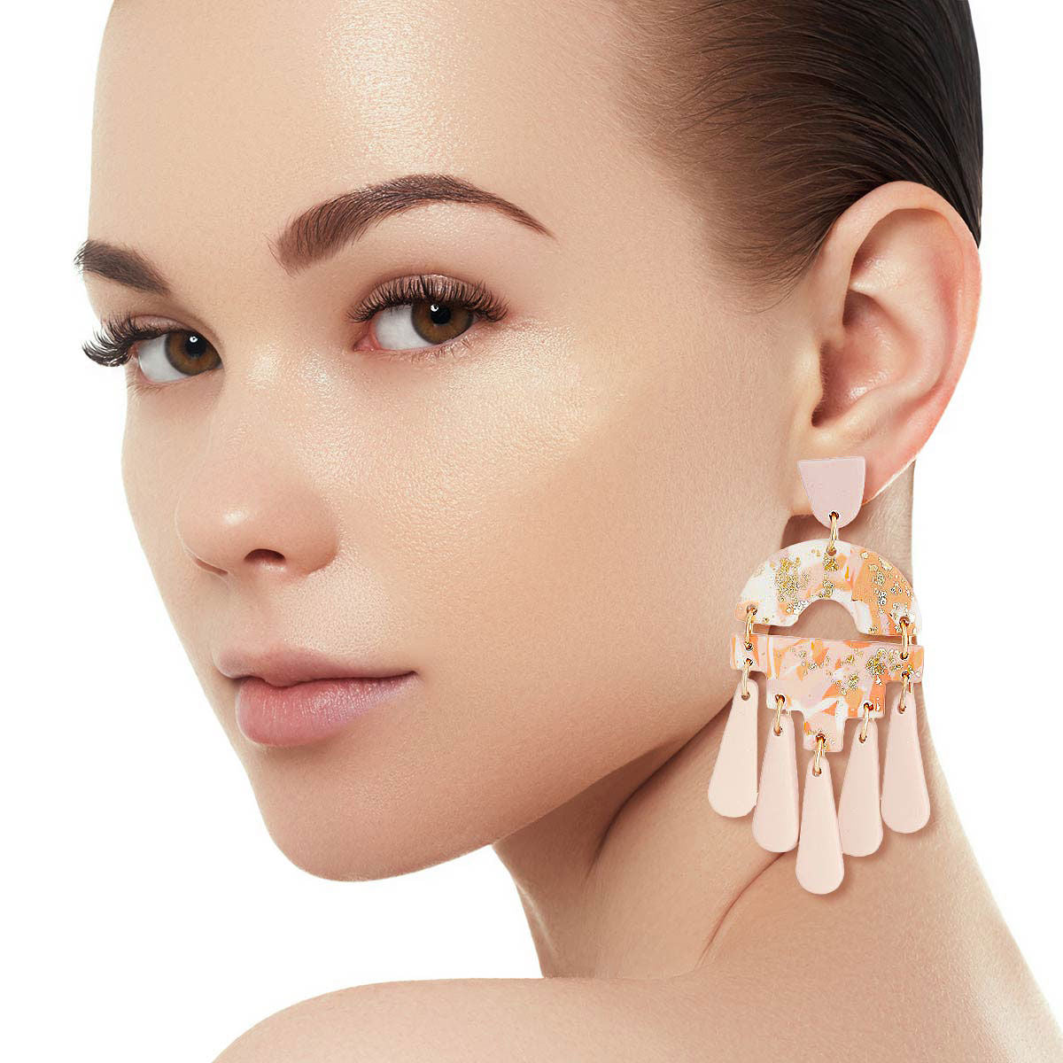 Teardrop Earrings Blush Marbled Clay Stylish Statement Jewelry