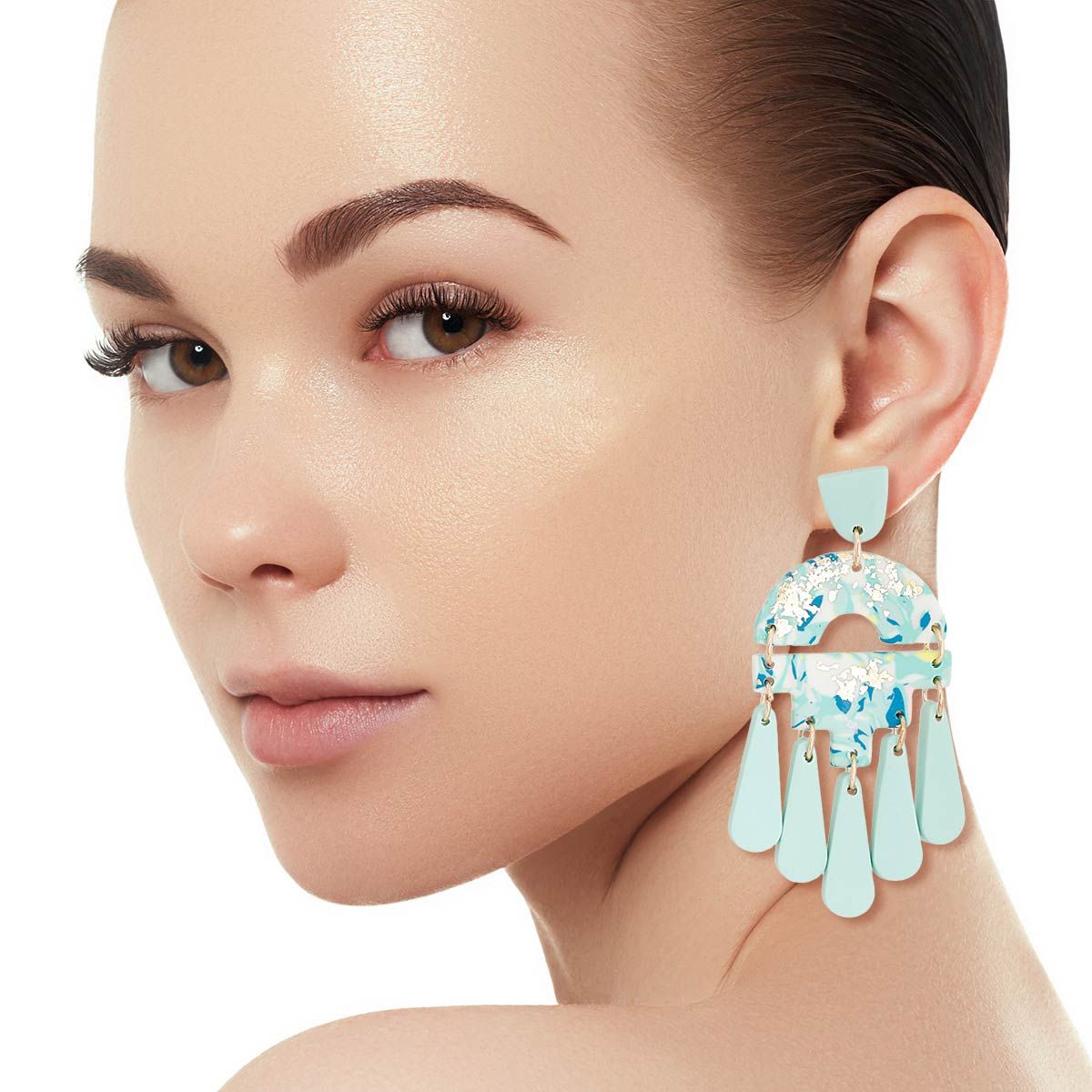 Teardrop Earrings Turquoise Marbled Clay Stylish Statement Jewelry