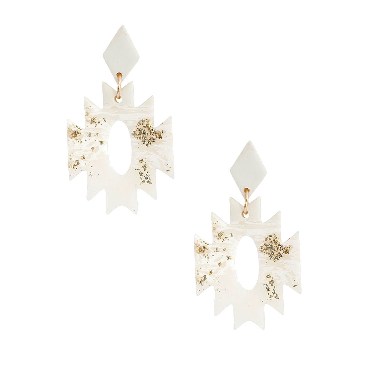 Statement Earrings White Marbled Clay Aztec Stylish Chic Jewelry