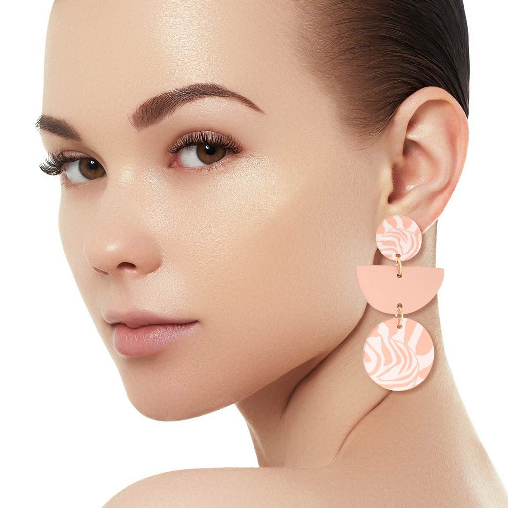 Statement Earrings Mauve Clay Leaf Pattern Stylish Chic Jewelry