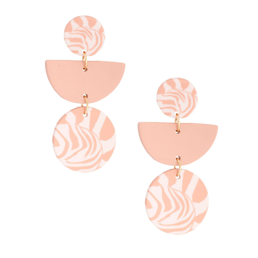 Statement Earrings Mauve Clay Leaf Pattern Stylish Chic Jewelry