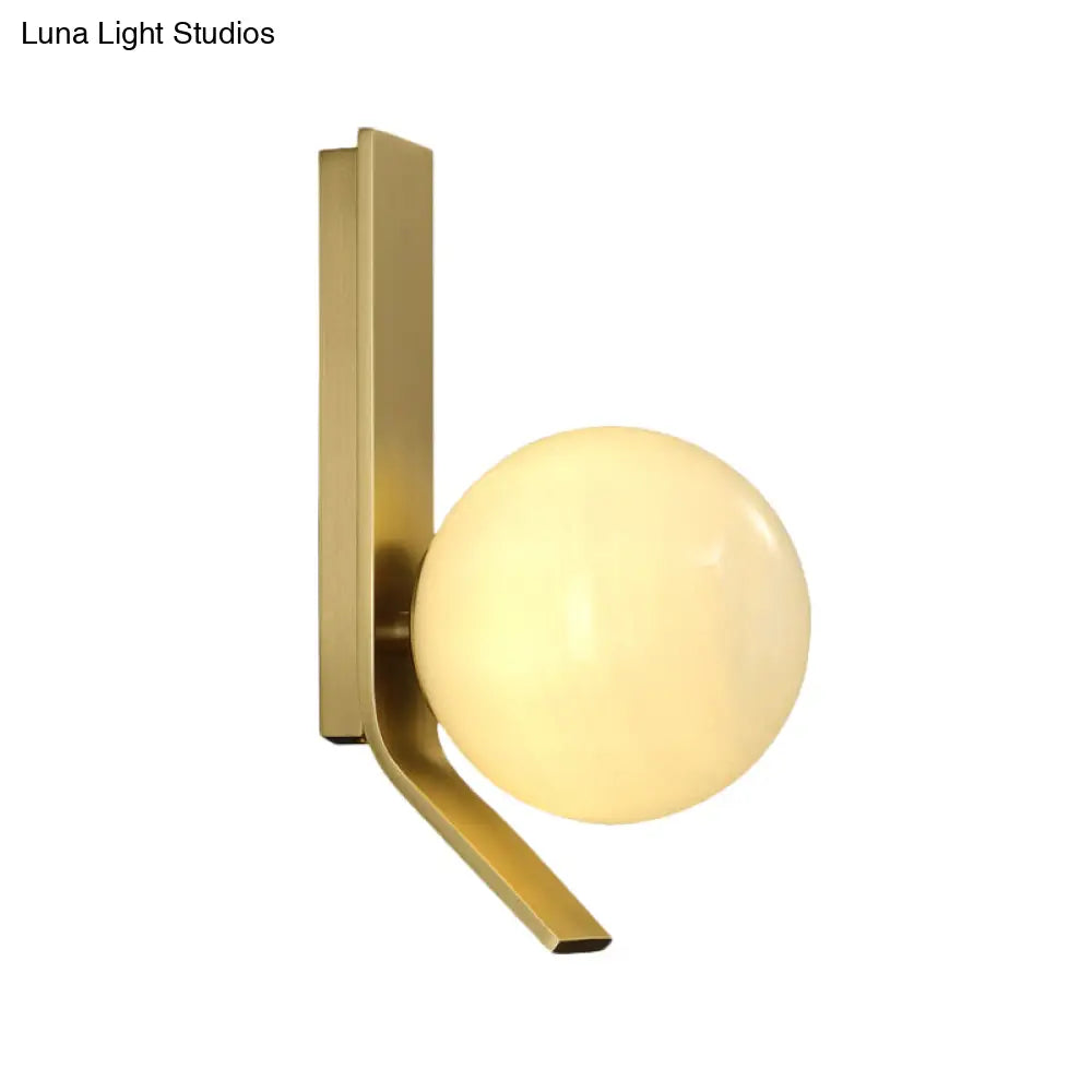 DecorBites™ Frosted Glass Sconce: Luxury Brass Wall Mounted Light with Curved Metal Backplate