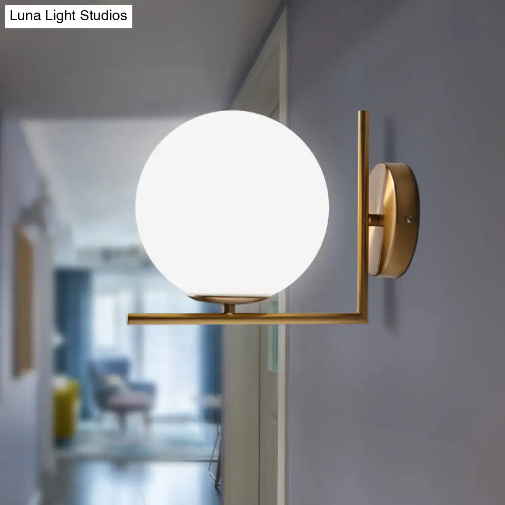DecorBites™ Frosted White Glass Ball Wall Light with Gold Arm - Minimalist 1 Head Wall Lamp (Warm/White Light)