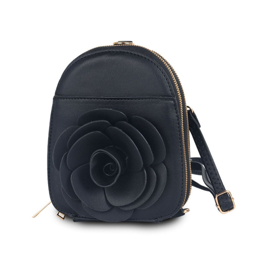 Mini Backpack Black Flower Stylish Fashion Accessory