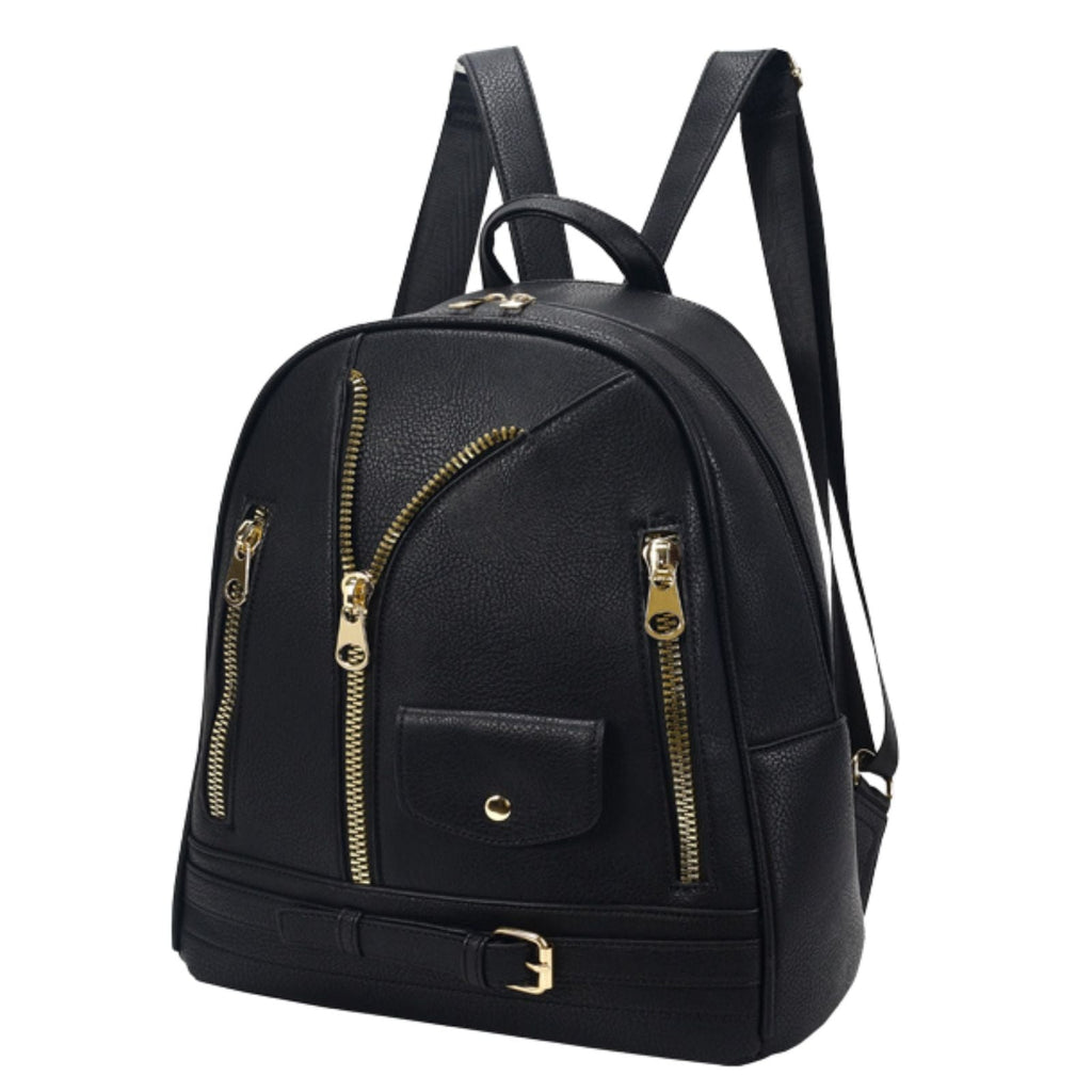 Women’s Medium Moto Backpack Black Zipper Casual Stylish Bag