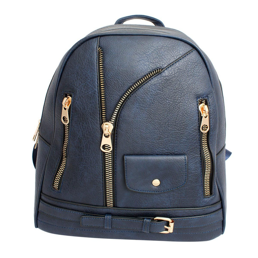Women’s Moto Backpack Medium Navy Zipper Casual Bag