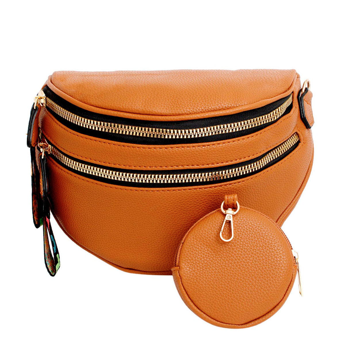 Women’s Crossbody Saddle Bag with Zipper in Camel – Stylish Casual Fashion Handbag