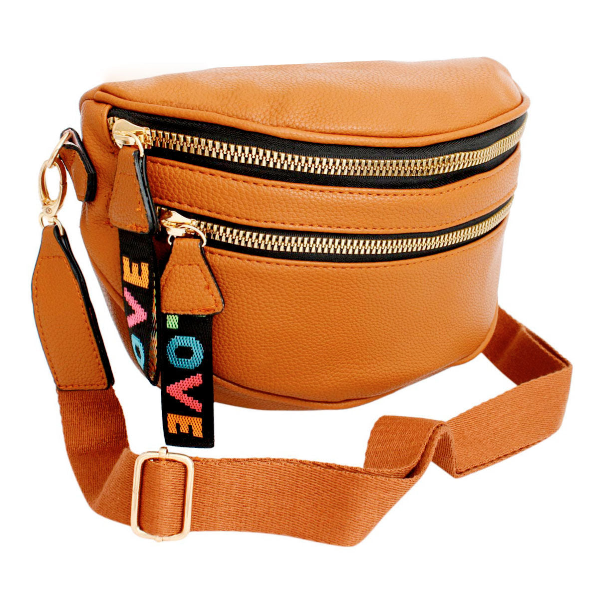 Women’s Crossbody Saddle Bag with Zipper in Camel – Stylish Casual Fashion Handbag