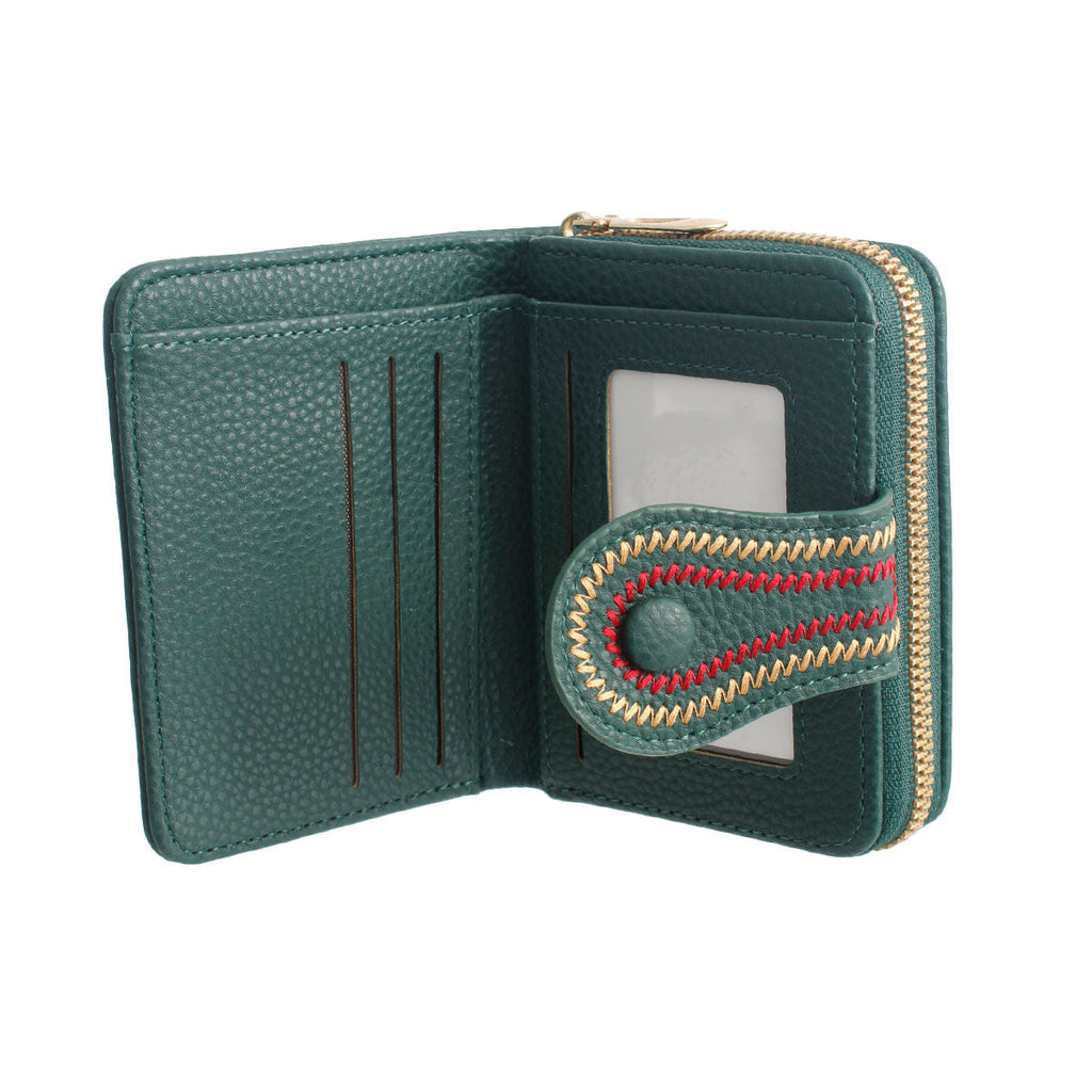 Bifold Wallet Green Stitched Stylish Casual Accessory