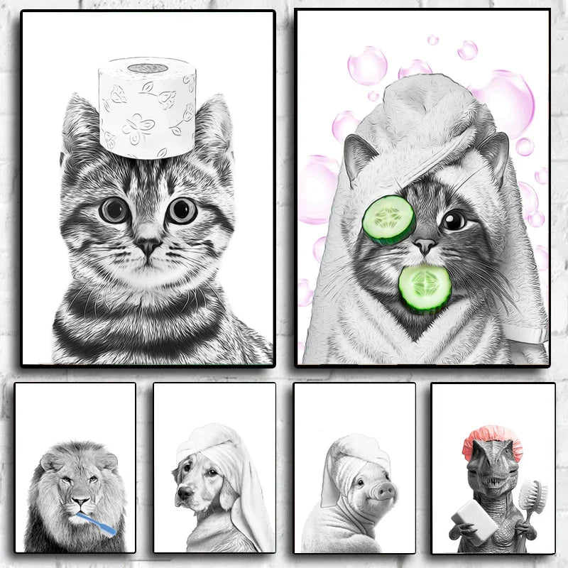 DecorBites™ Fun Animal Bathroom Wall Art Canvas