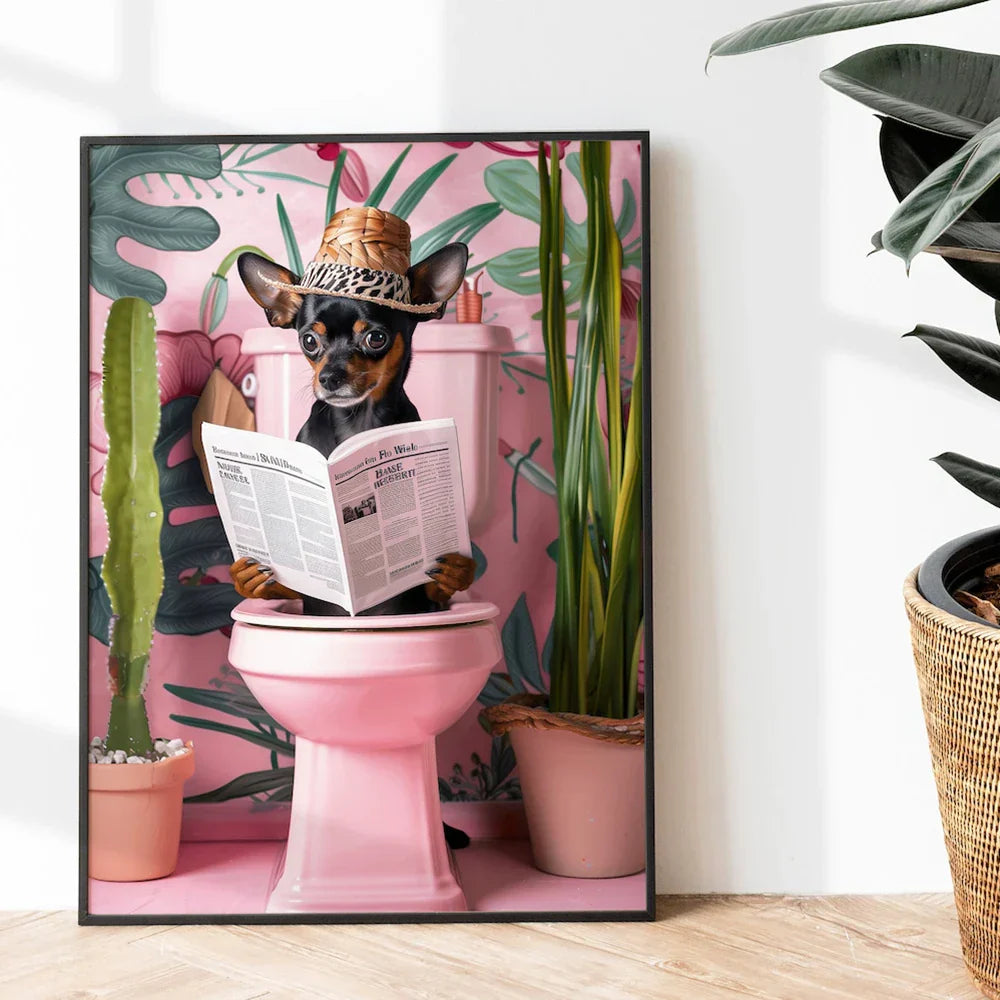DecorBites™ Fun Cat Reading on Toilet Canvas Wall Art