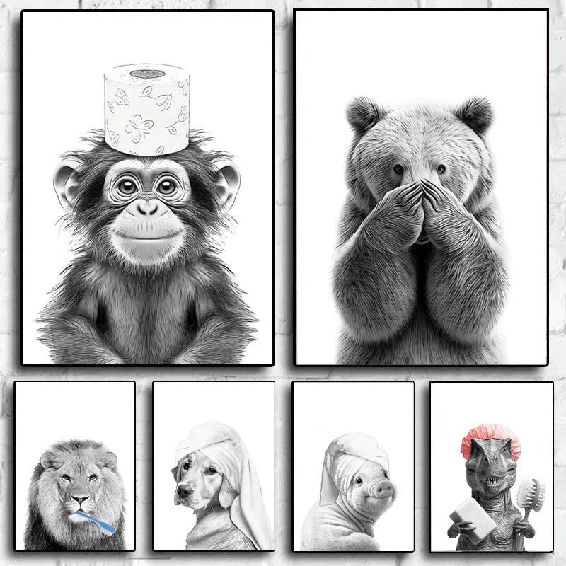 DecorBites™ Funny Animal Bathroom Poster Wall Art