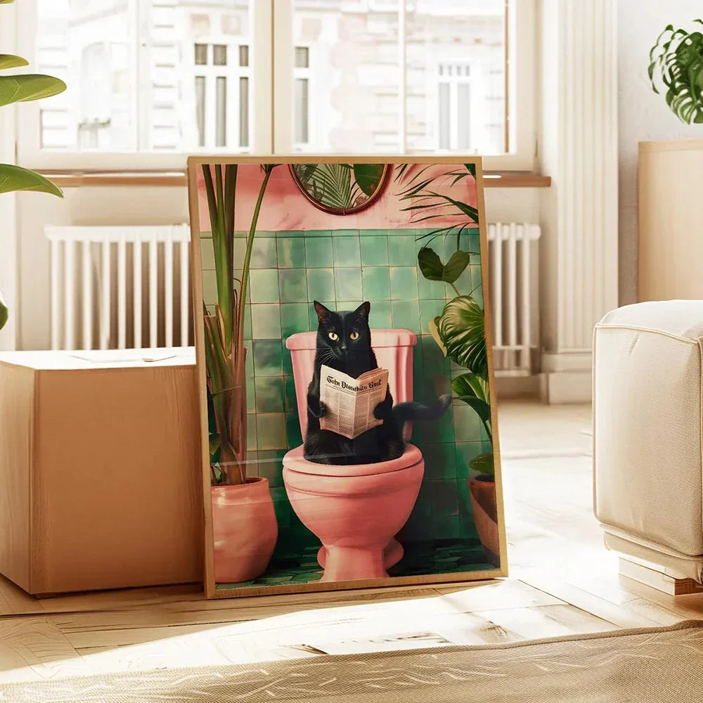DecorBites™ Funny Bathroom Cat Canvas Wall Art