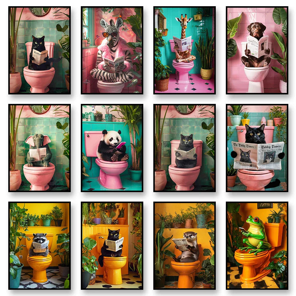 DecorBites™ Funny Bathroom Cat Canvas Wall Art
