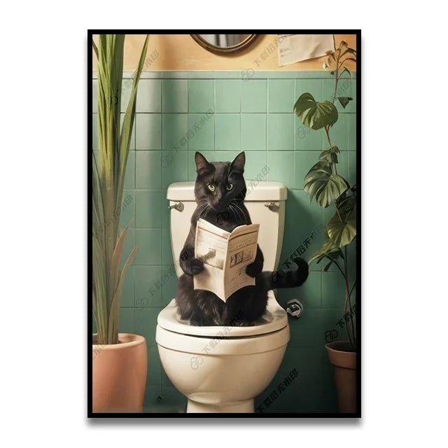 DecorBites™ Funny Cat Bathroom Wall Art Poster