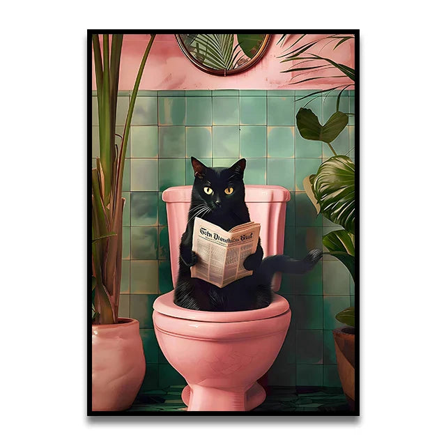 DecorBites™ Funny Cat Bathroom Wall Art Print