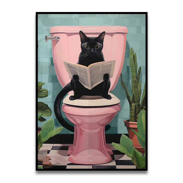 DecorBites™ Funny Cat Reading Canvas Wall Art