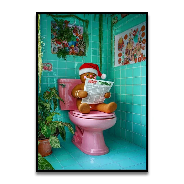 DecorBites™ Funny Cat Reading on Toilet Canvas Art