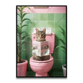 DecorBites™ Funny Cat Reading on Toilet Wall Art