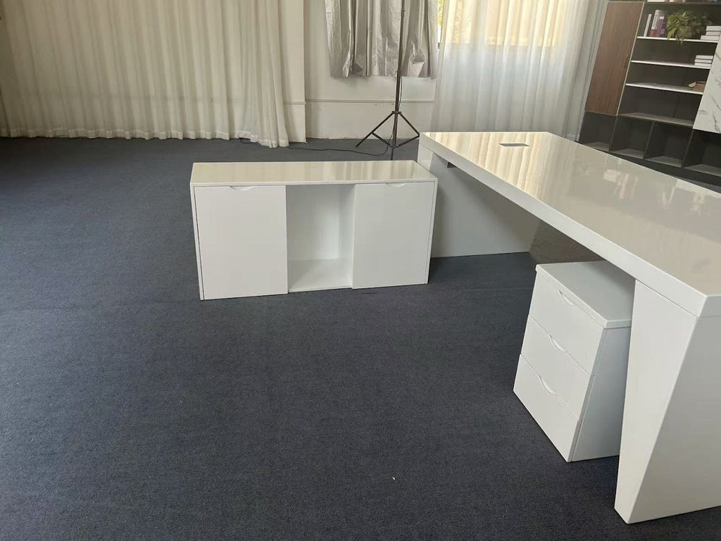 Newton · White Executive Desk w/ Mobile Storage