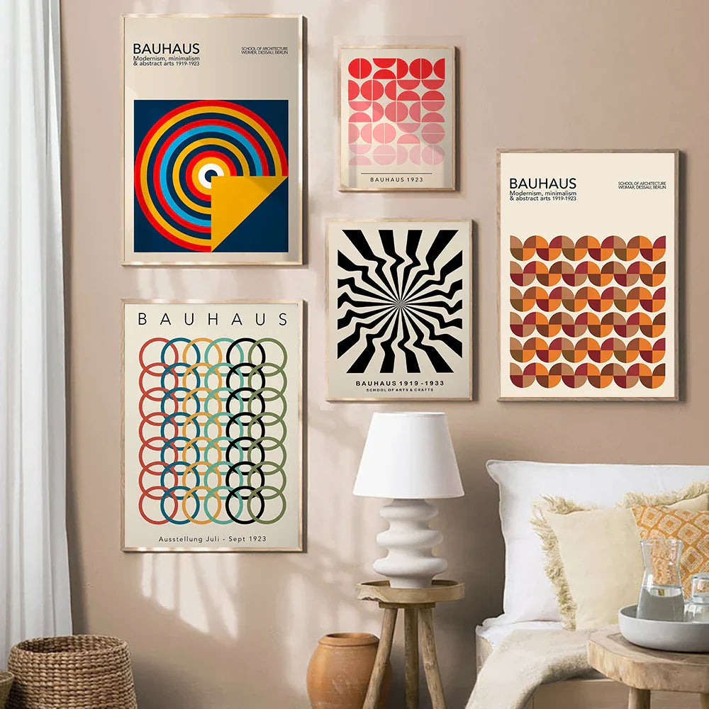 DecorBites™ Geometric Bauhaus Canvas Poster - Retro Mid-Century Wall Art