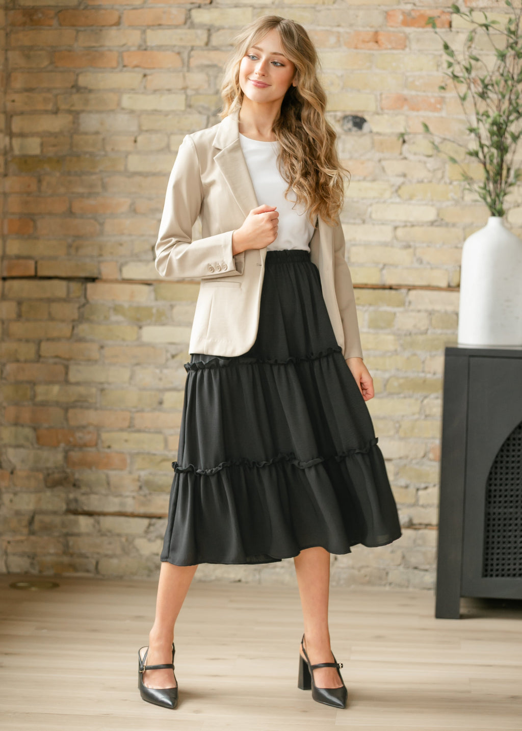 Giana Ruffle Tiered Midi Skirt