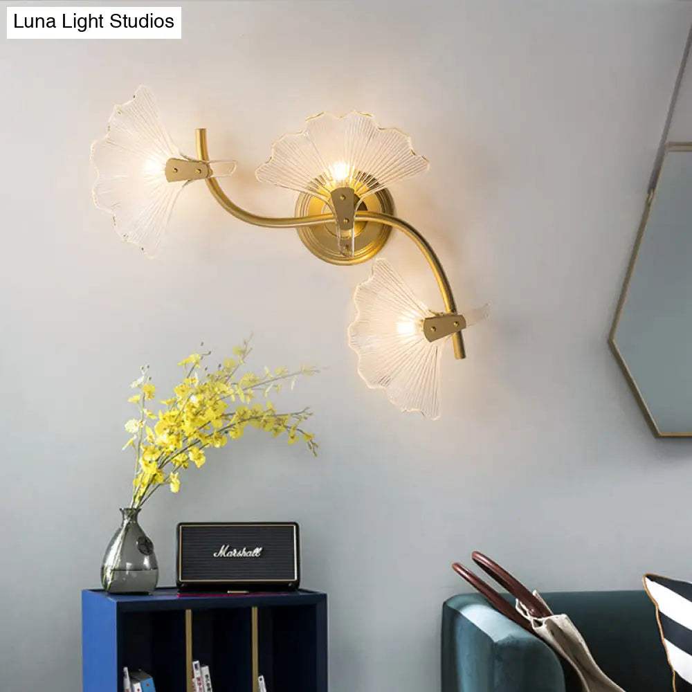 DecorBites™ Ginkgo Leaves Wall Light - Modern Decorative Clear Glass Sconce Lighting in Brass
