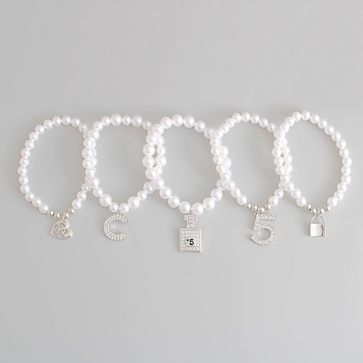 Boutique Silver Bracelets No. 5 with White Pearl – Stylish Fashion Jewelry